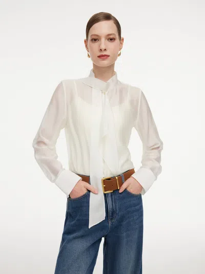 Goelia Ribbon Neck Women Shirt With Knit Camisole In Ivory