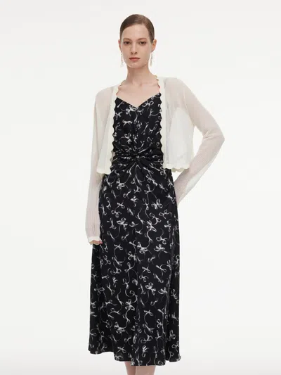 Goelia Ribbon Print Strap Dress And Cardigan Two-piece Set In Multi