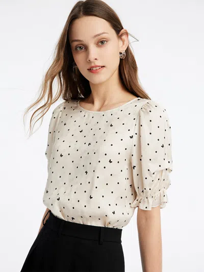 Goelia Round Neck Polka Dots Women Blouse In Neutral