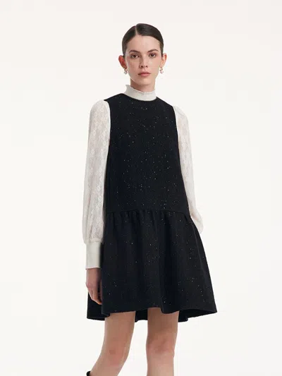 Goelia Round Neck Sequins Vest Dress In Black