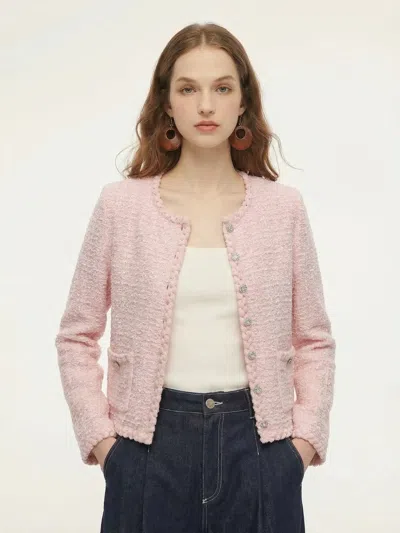 Goelia Round Neck Single-breasted Women Textured Cardigan In Pink