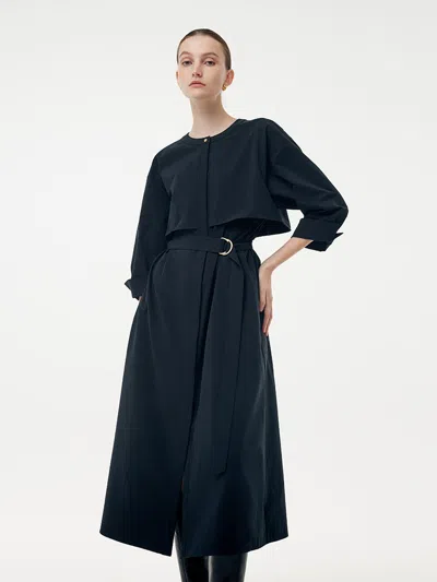 Goelia Round Neck Women Trench Maxi Dress With Belt In Blue