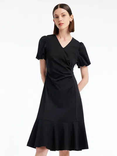 Goelia Ruched Mermaid V-neck Midi Dress In Black