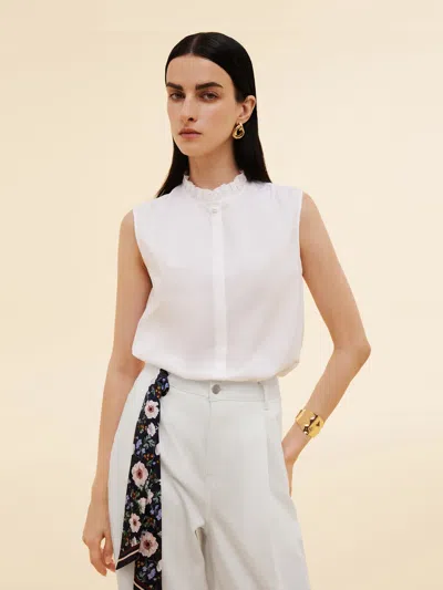 Goelia Ruffle Collar Women Sleeveless Shirt In White