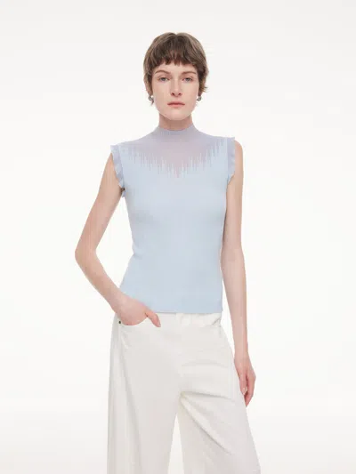 Goelia Ruffle Cuff Women Knit Tank Top In Blue