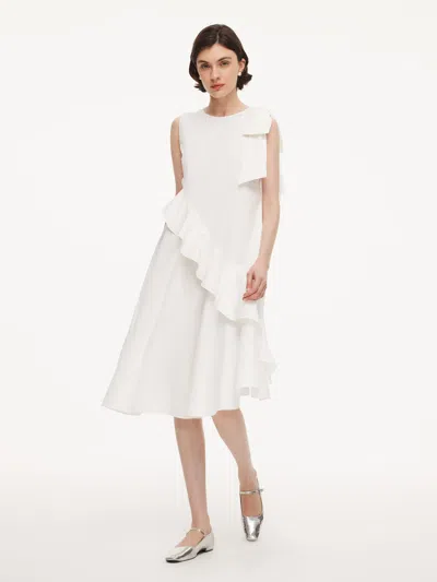 Goelia Ruffle Sleeveless Women Midi Dress With Detachable Bowknot In White