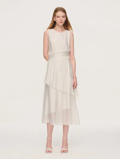 Goelia Ruffle Sleeveless Women Tiered Maxi Dress In White