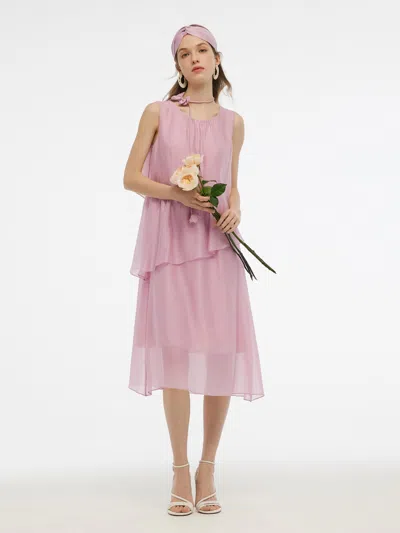 Goelia Ruffle Women Tiered Vest Midi Dress With Hairband And Bowknot Choker In Blue