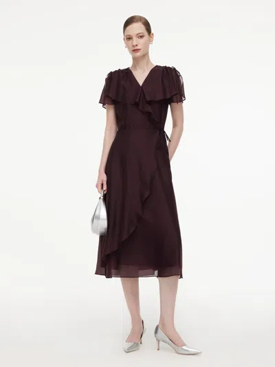 Goelia Ruffled Sleeve Women Wrap Maxi Dress In Burgundy