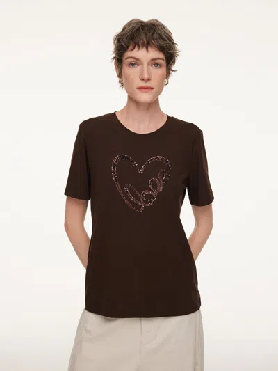Goelia Sequined Heart Round Neck Women T-shirt In Multi
