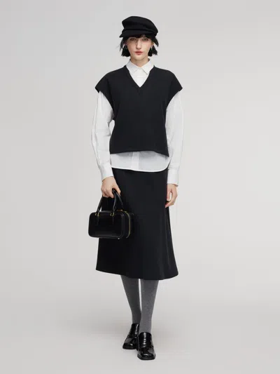 Goelia Shirt And Knit Sweater Vest And Skirt Three-piece Set In Black