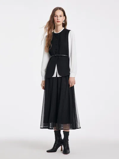 Goelia Shirt And Vest And Tulle Skirt With Belt Three-piece Set In Black
