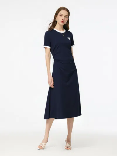 Goelia Side Pleat Round Neck Women Knit Midi Dress In Multi