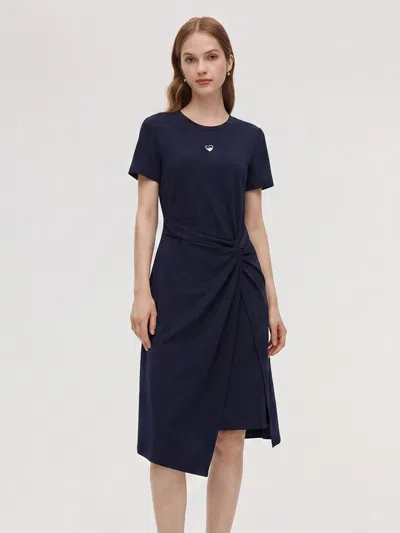 Goelia Side Twist Asymmetrical Hem Women Knit Midi Dress In Blue