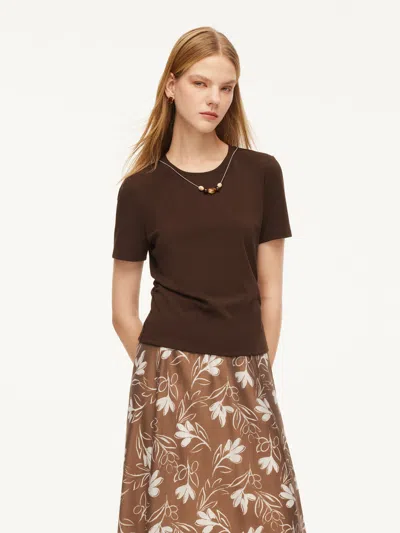 Goelia Side Twist Women T-shirt With Detachable Beaded Necklace In Brown