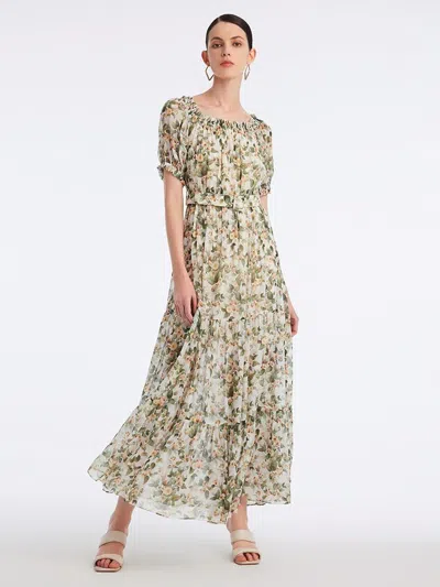 Goelia Silk Floral Print Maxi Dress In Green