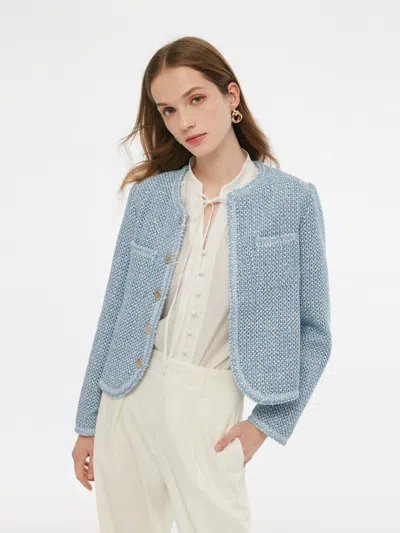 Goelia Single-breasted Round Neck Women Jacket In Blue