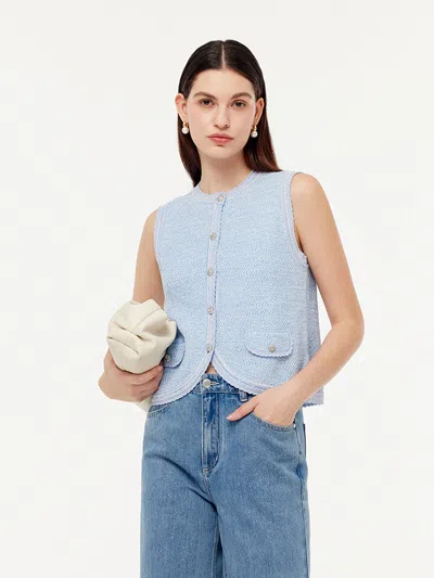 Goelia Single-breasted Round Neck Women Knit Vest In Blue