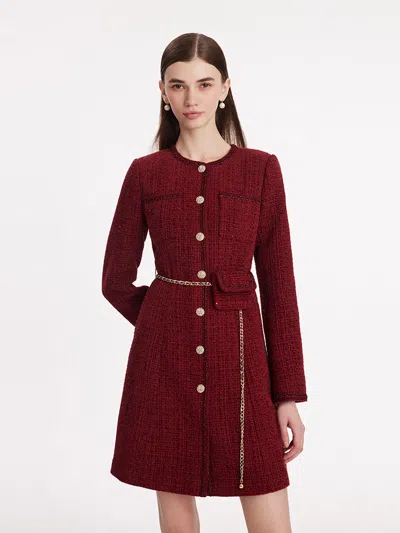 Goelia Single-breasted Tweed Women Coat With Waist Pack In Red