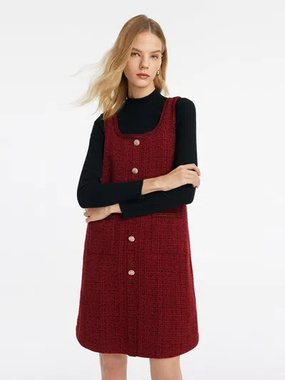 Goelia Slim Sweater And Tweed Vest Dress Two-piece Set In Red