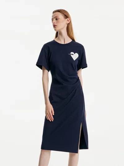 Goelia Split Gathered Waist Knitted Midi Dress In Blue