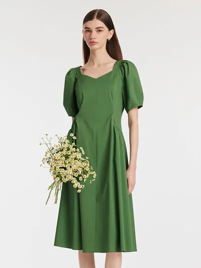 Goelia Square Neck Puff Sleeves Women Midi Dress In Green