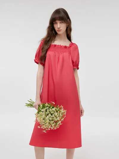 Goelia Square Neck Puff Sleeves Women Midi Dress In Red