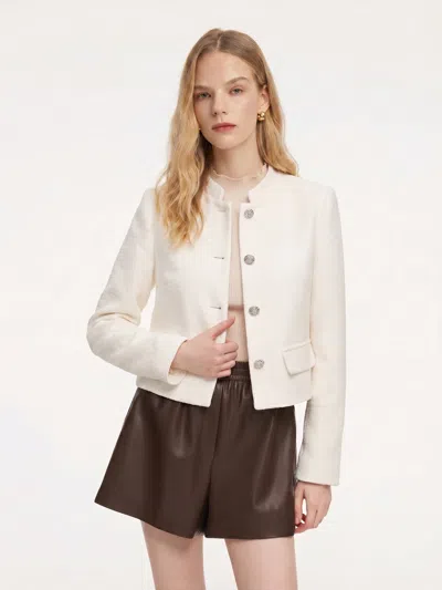 Goelia Stand Collar Single-breasted Women Jacket In White