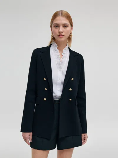 Goelia Stretch Lapel Women Knit Blazer In Black
