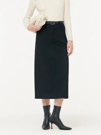 Goelia Stretch Women Knit Midi Skirt With Belt In Black