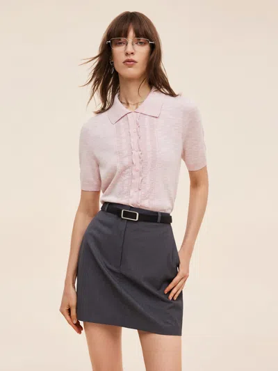Goelia Stretchy Lapel Women Pullover Knit Top In Transparent