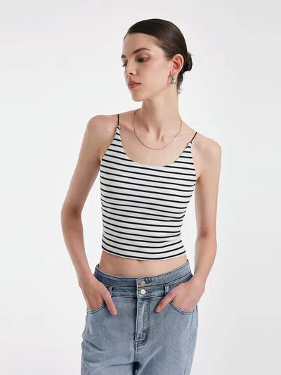 Goelia Striped Open Back Camisole With Detachable Chest Pads In White