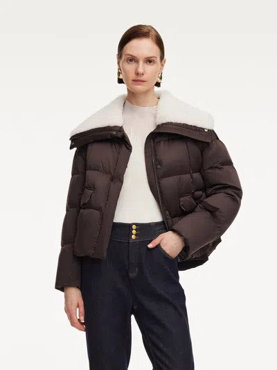 Goelia Teddy Collar Goose Down Crop Jacket In Brown