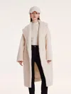 Goelia Teddy Lamb Wool Lapel Oversized Coat In White