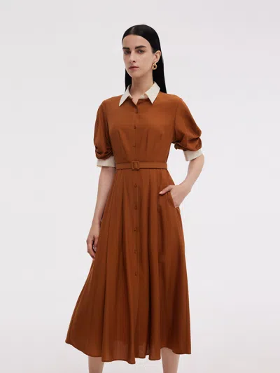 Goelia Tencel Acetate Blend Color Block Women Midi Dress In Brown