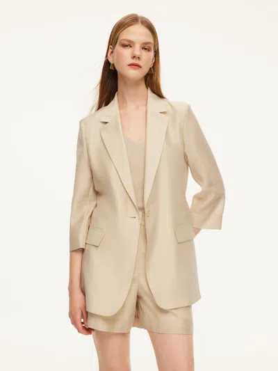 Goelia Tencel Acetate Blend Women 3/4 Sleeve Blazer In Brown
