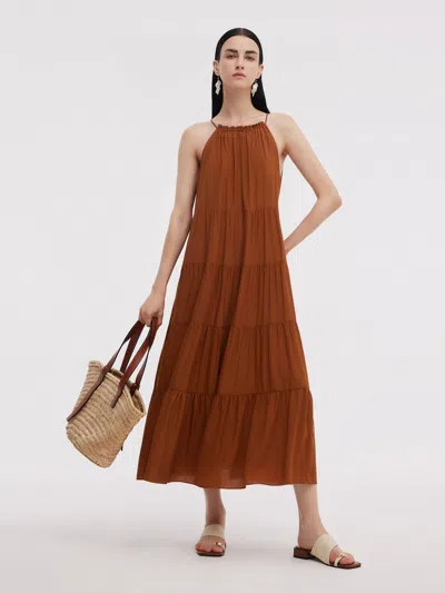 Goelia Tencel Acetate Blend Women Halter Maxi Dress In Brown
