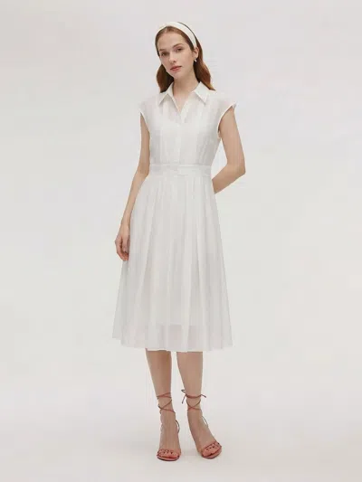 Goelia Tencel Acetate Blend Women Midi Shirt Dress In White