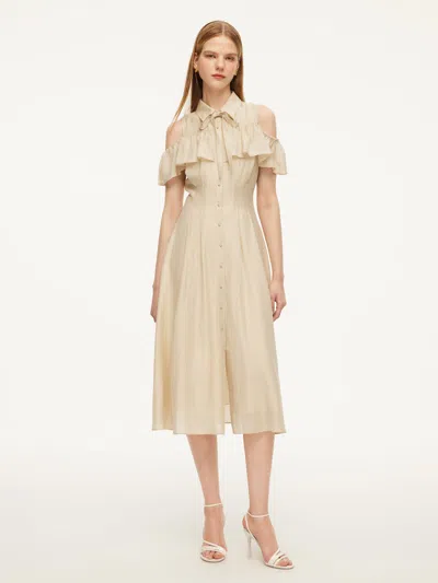 Goelia Tencel Acetate Linen Blend Cold Shoulder Women Maxi Dress In Brown