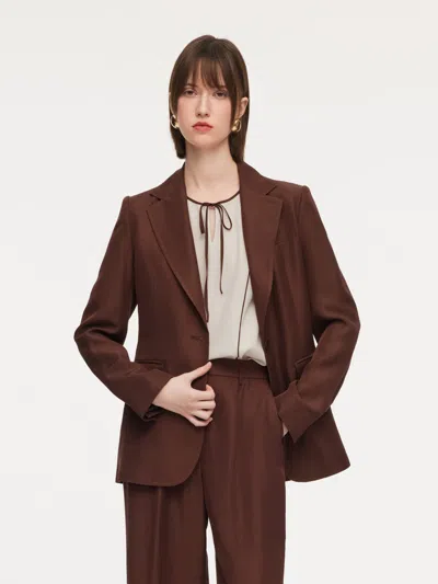 Goelia Tencel Acetate Linen Blend Women Blazer In Brown