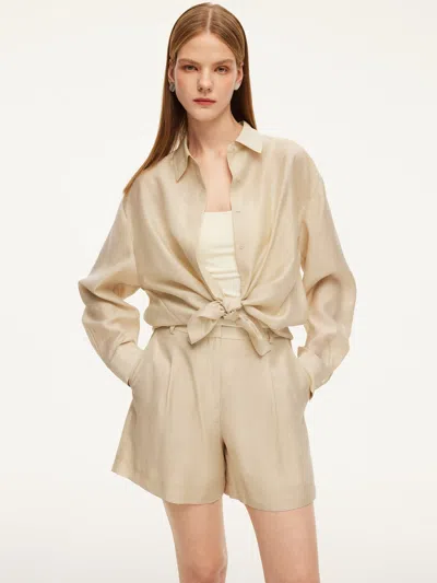 Goelia Tencel Acetate Linen Blend Women Sheer Oversized Shirt & Camisole Two-piece Set In White