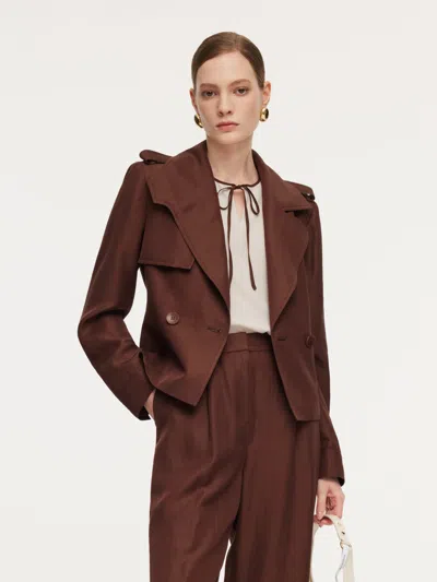 Goelia Tencel Acetate Linen Blend Women Trench Jacket With Belt In Brown