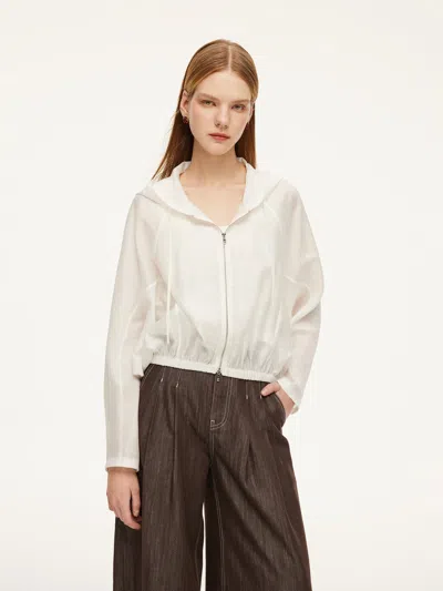 Goelia Tencel Acetate Linen Blend Women Zip-up Hooded Cropped Jacket In White