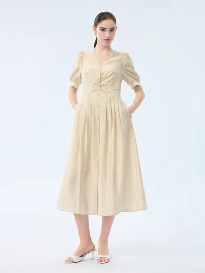 Goelia Tencel Acetate Linen Twist Front Women Maxi Dress In Brown