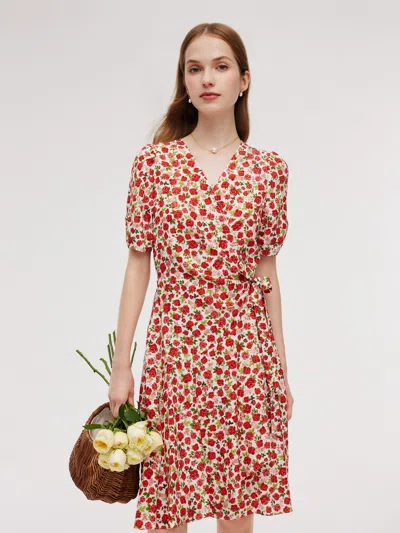 Goelia Tencel And Linen Blend Women Rose Print Midi Dress In Multi