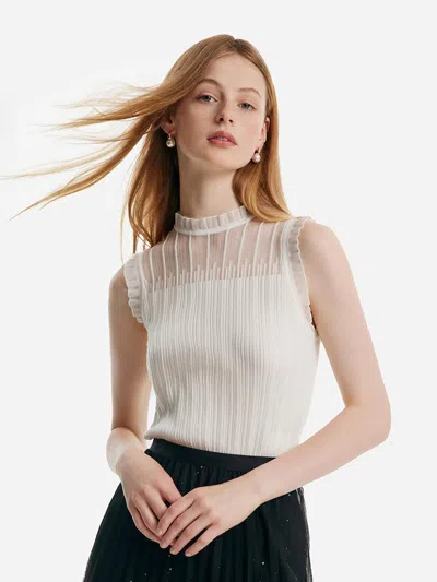 Goelia Tencel And Woolen Lace Ruffle Women Tank Top In White