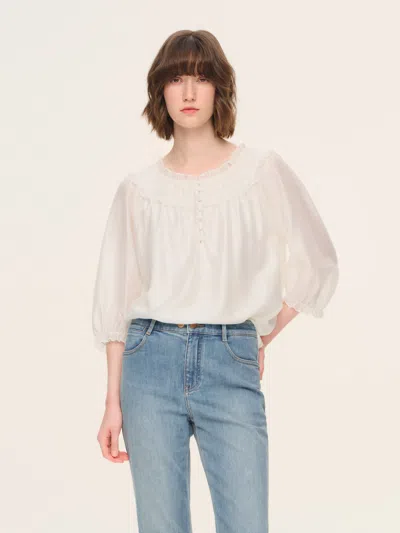 Goelia Tencel Blend 3/4 Sleeve Women H-line Blouse In White