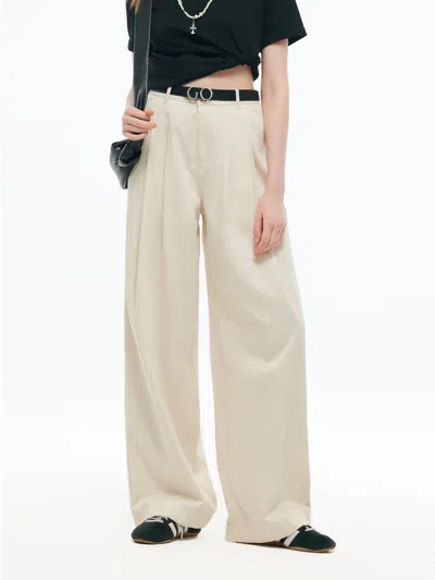 Goelia Tencel Blend Adjustable Waist Women Wide Leg Jeans In Neutral