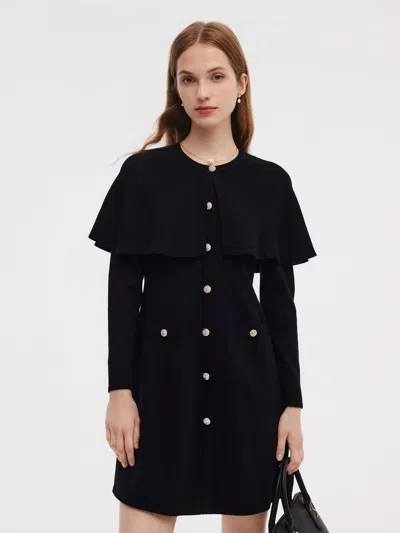 Goelia Tencel Blend Capelet Women Knit Mini Dress In Black