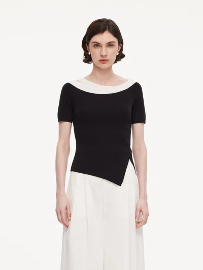 Goelia Tencel Blend Color Block Women Cut-out Knit Top In Black